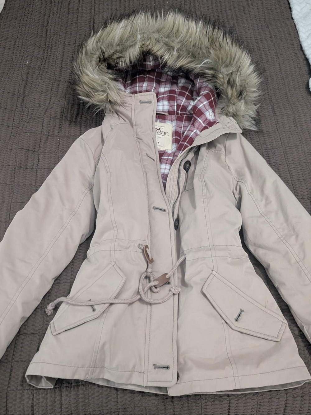 Hollister Light Beige Faux-Fur Hooded Utility Parka